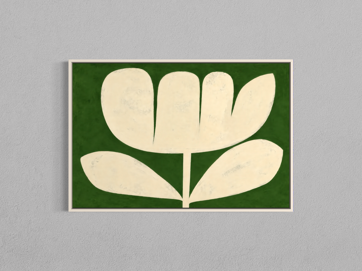 Fleur Minimaliste Verte & Beige – Art Botanique Moderne