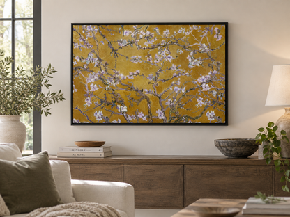 Branches fleuries sur fond doré – reproduction d’art style Van Gogh