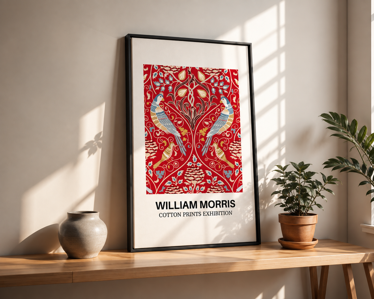 William Morris – Oiseaux & Fleurs Rouges, Affiche Botanique