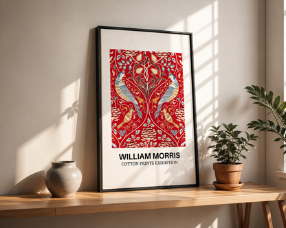 William Morris – Oiseaux & Fleurs Rouges, Affiche Botanique