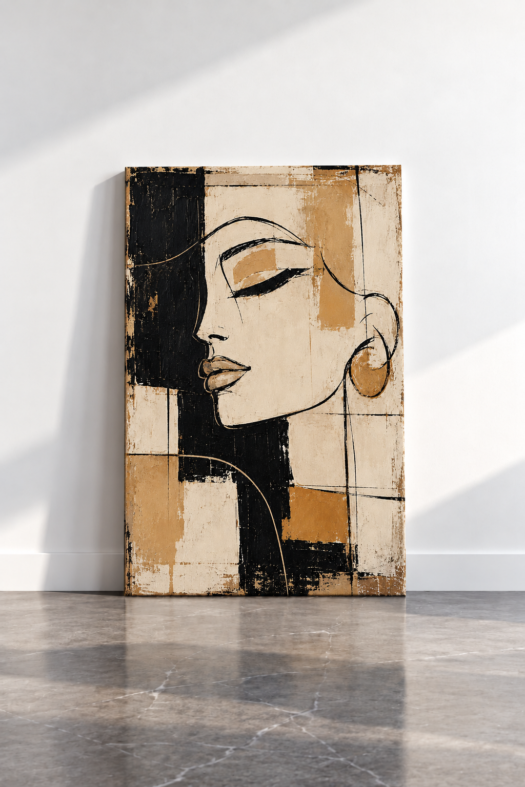 Muse Abstraite — Portrait Moderne Beige et Noir