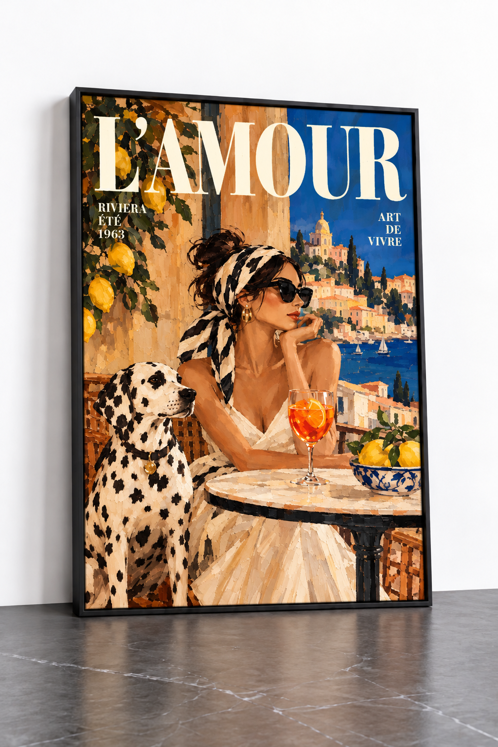 L’Amour sur la Riviera — Affiche Méditerranéenne Vintage