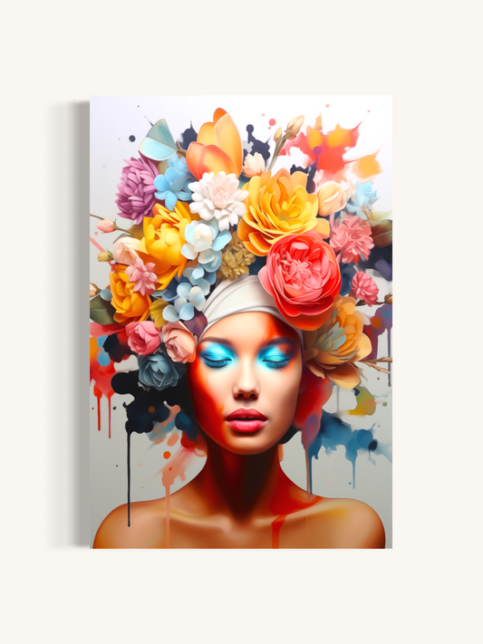 Muse Florale – Portrait Pop Art Coloré