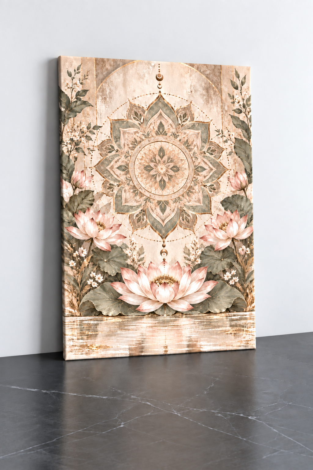 Lotus Doré – Toile Mandala Botanique