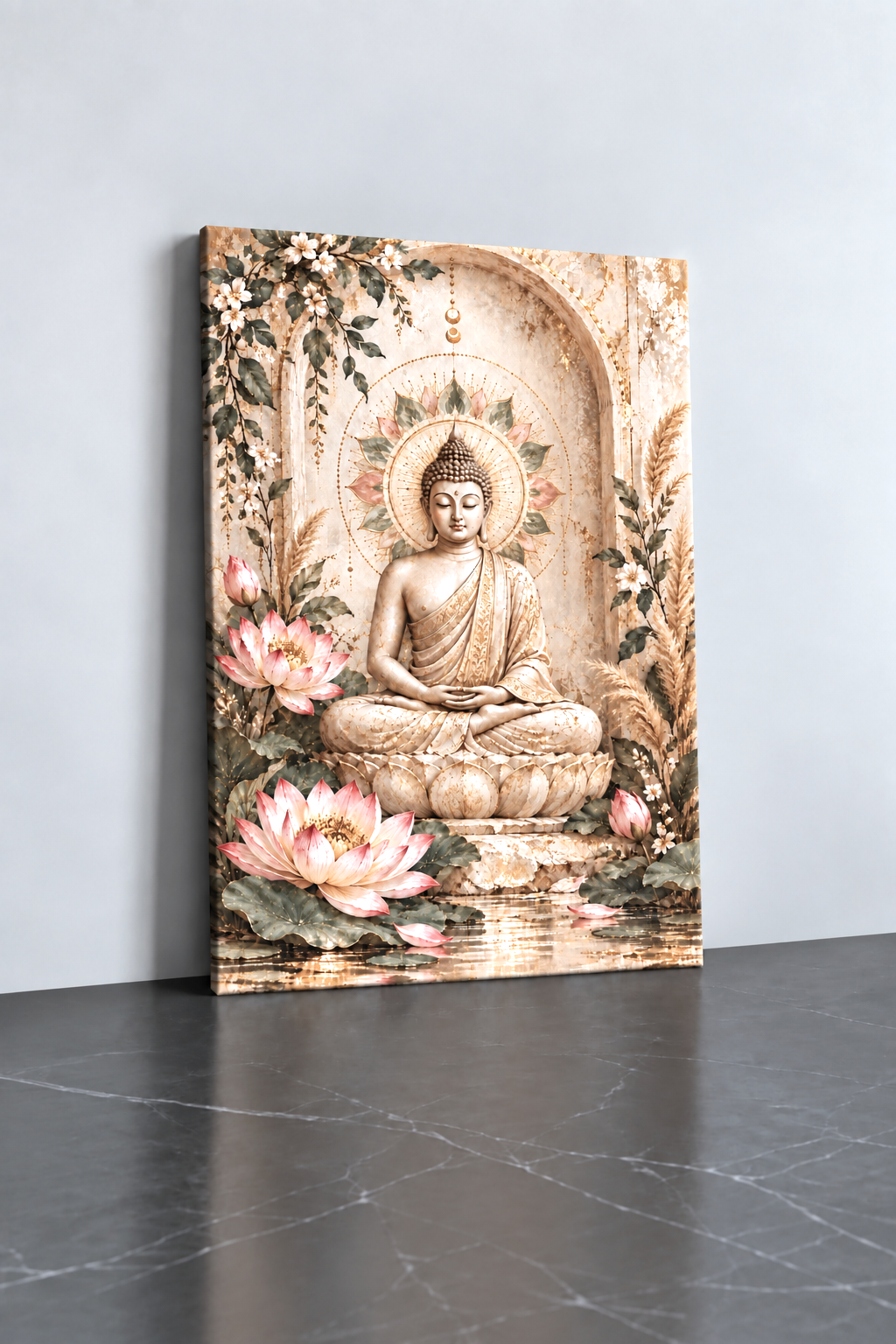 Bouddha Lotus Doré – Toile Zen & Spirituelle