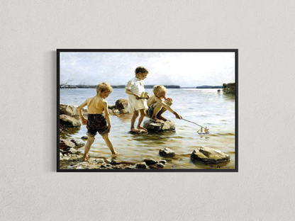 Garçons jouant au bord de l’eau – Albert Edelfelt