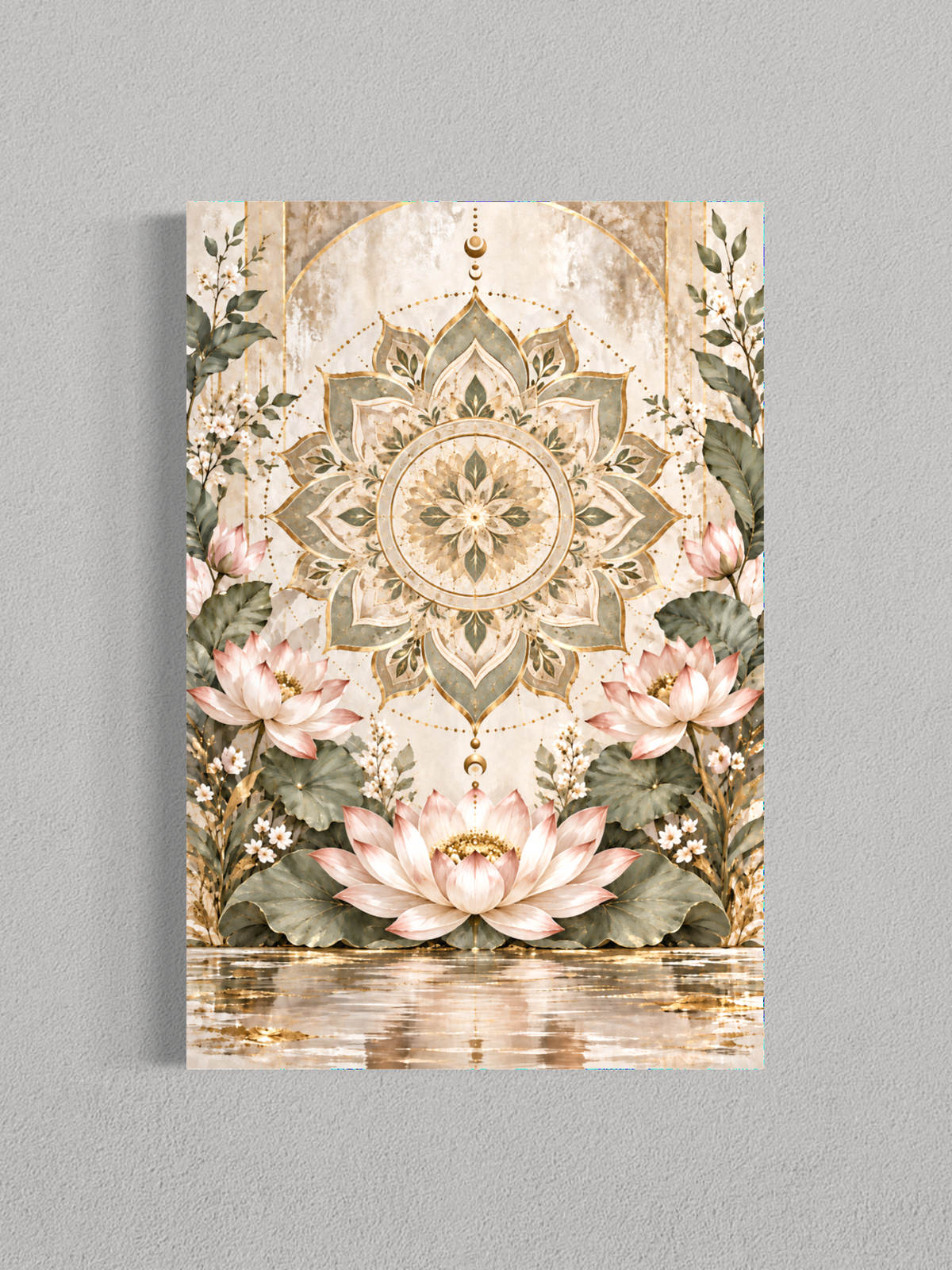 Lotus Doré – Toile Mandala Botanique