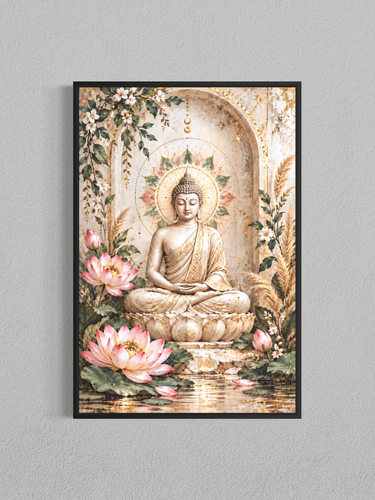 Bouddha Lotus Doré – Toile Zen & Spirituelle