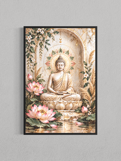 Bouddha Lotus Doré – Toile Zen & Spirituelle