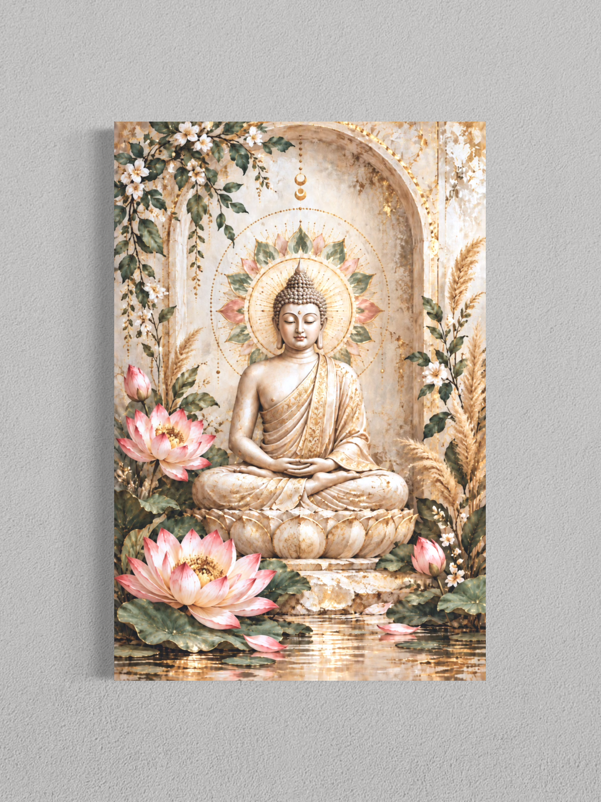 Bouddha Lotus Doré – Toile Zen & Spirituelle