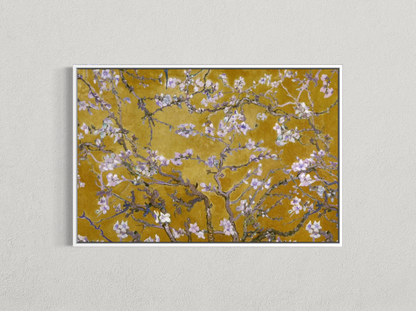 Branches fleuries sur fond doré – reproduction d’art style Van Gogh