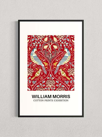 William Morris – Oiseaux & Fleurs Rouges, Affiche Botanique