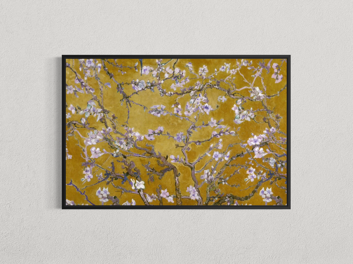 Branches fleuries sur fond doré – reproduction d’art style Van Gogh