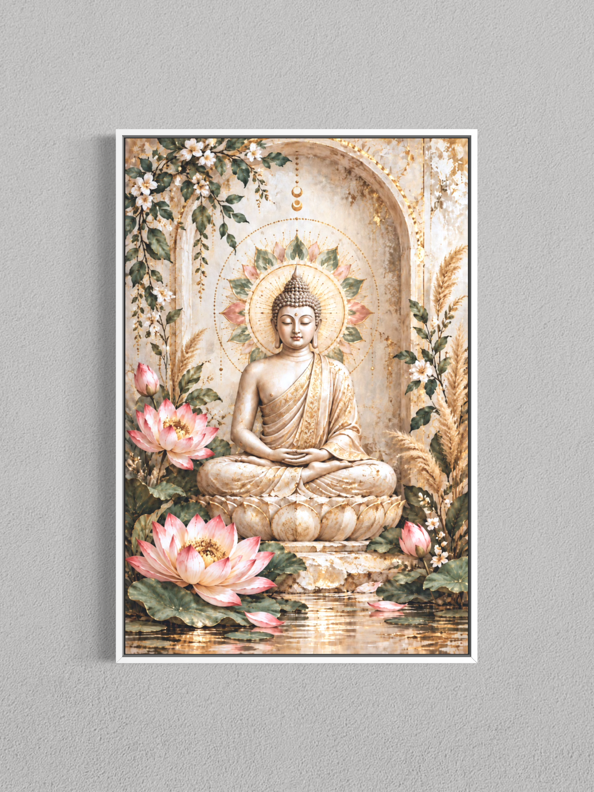 Bouddha Lotus Doré – Toile Zen & Spirituelle