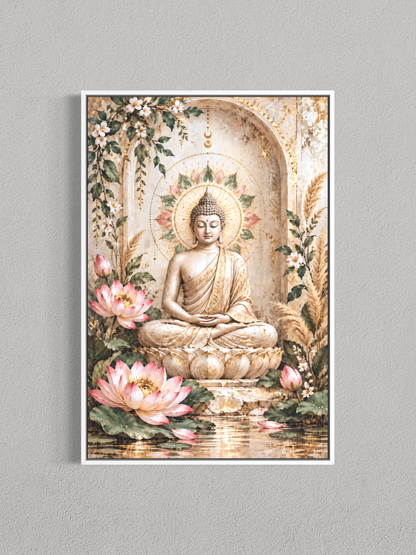 Bouddha Lotus Doré – Toile Zen & Spirituelle