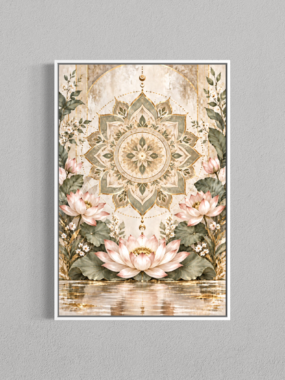 Lotus Doré – Toile Mandala Botanique