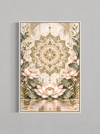 Lotus Doré – Toile Mandala Botanique
