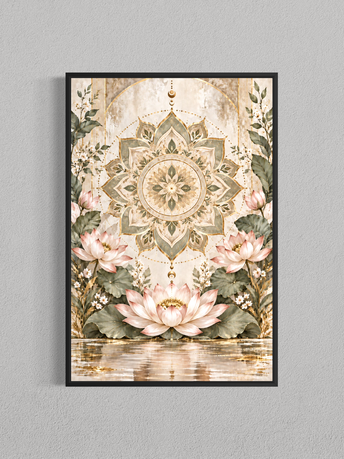 Lotus Doré – Toile Mandala Botanique
