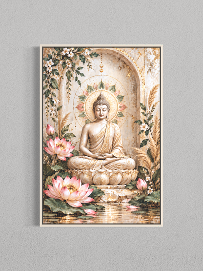 Bouddha Lotus Doré – Toile Zen & Spirituelle