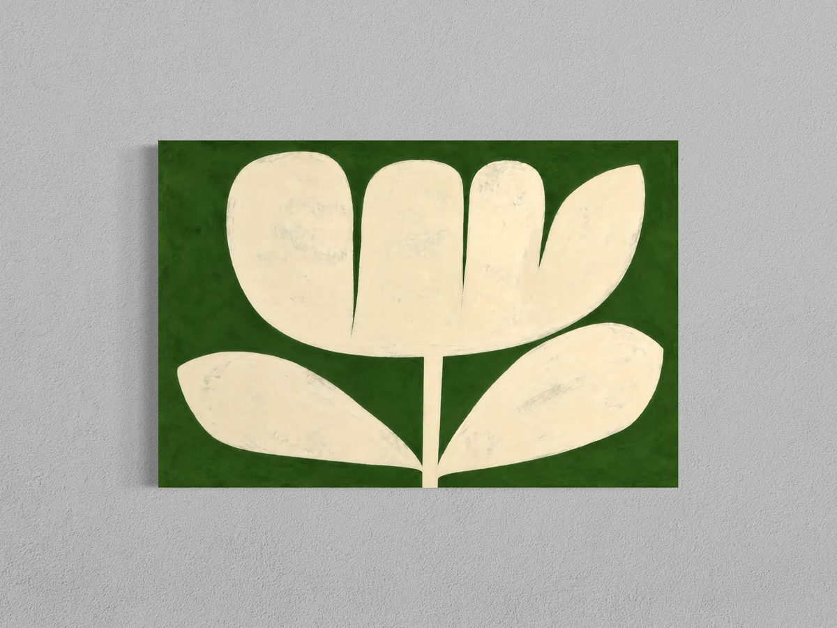 Fleur Minimaliste Verte & Beige – Art Botanique Moderne