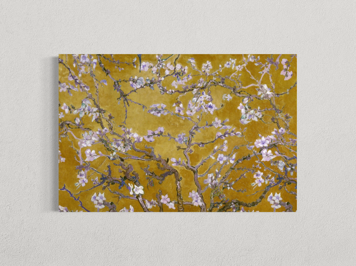 Branches fleuries sur fond doré – reproduction d’art style Van Gogh