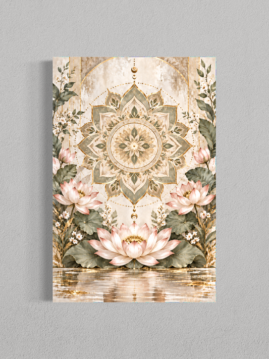 Lotus Doré – Toile Mandala Botanique