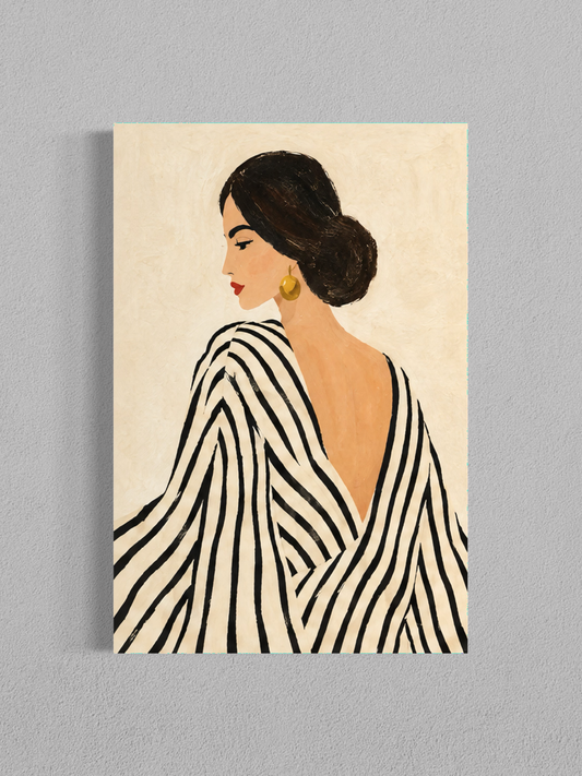 Élégance Rayée – Portrait Féminin Minimaliste