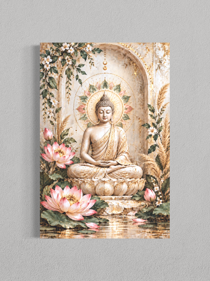 Bouddha Lotus Doré – Toile Zen & Spirituelle