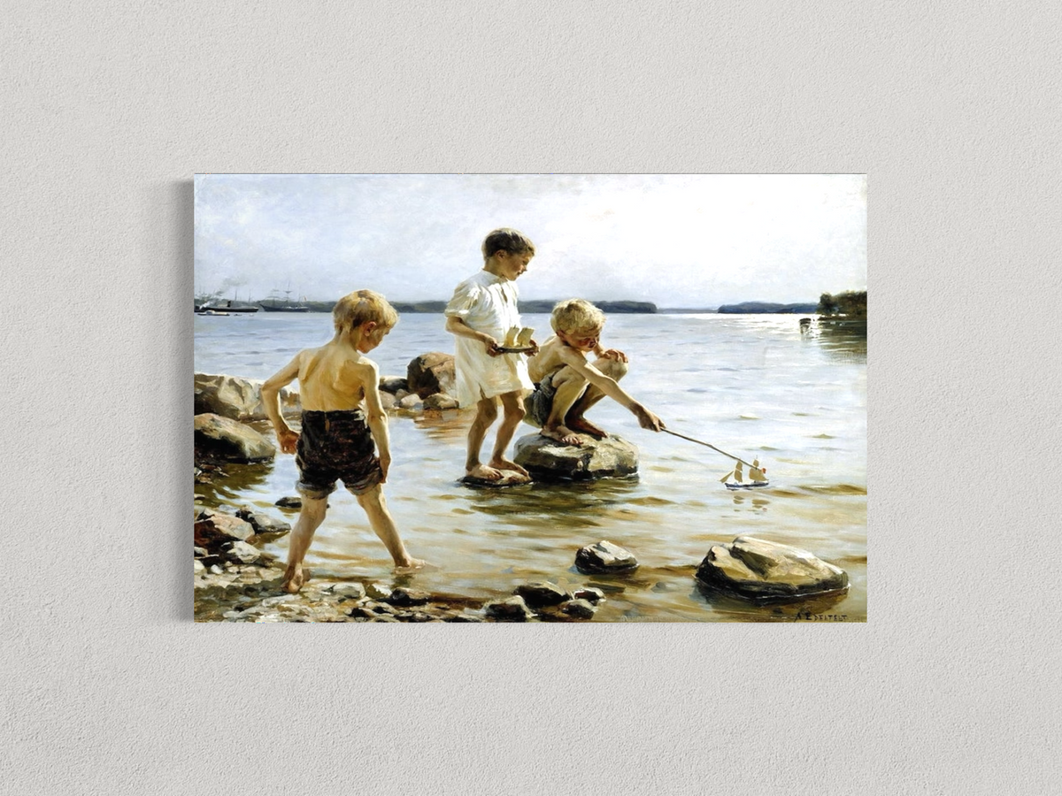 Garçons jouant au bord de l’eau – Albert Edelfelt
