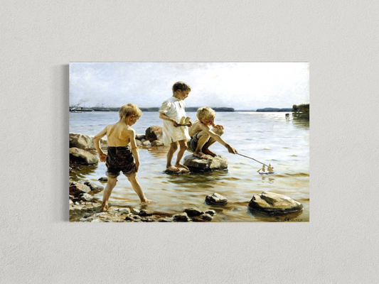 Garçons jouant au bord de l’eau – Albert Edelfelt