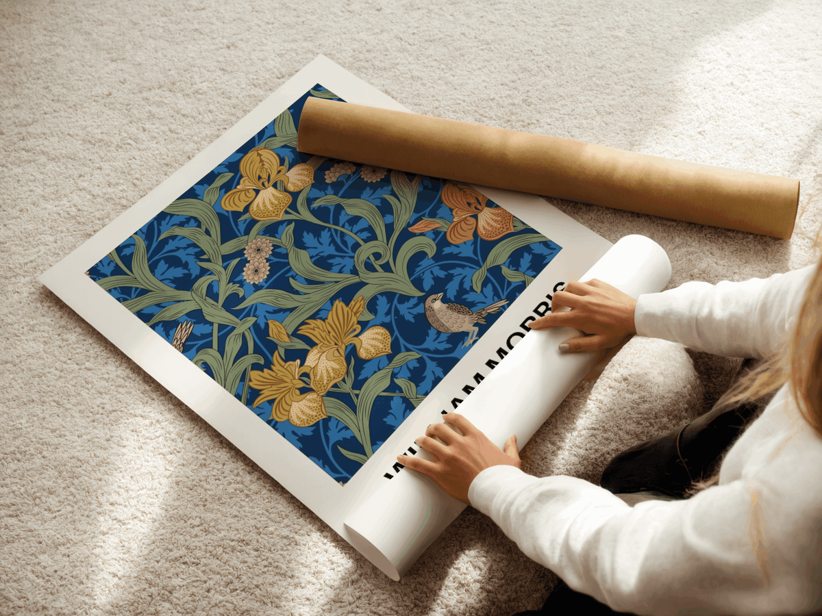William Morris – Iris & Oiseau, Affiche Botanique