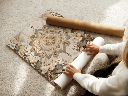 Lotus Doré – Toile Mandala Botanique