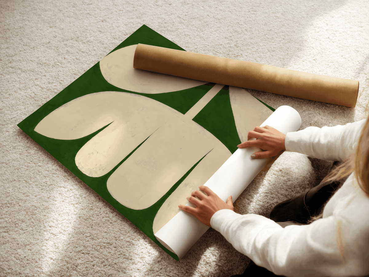 Fleur Minimaliste Verte & Beige – Art Botanique Moderne