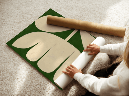 Fleur Minimaliste Verte & Beige – Art Botanique Moderne