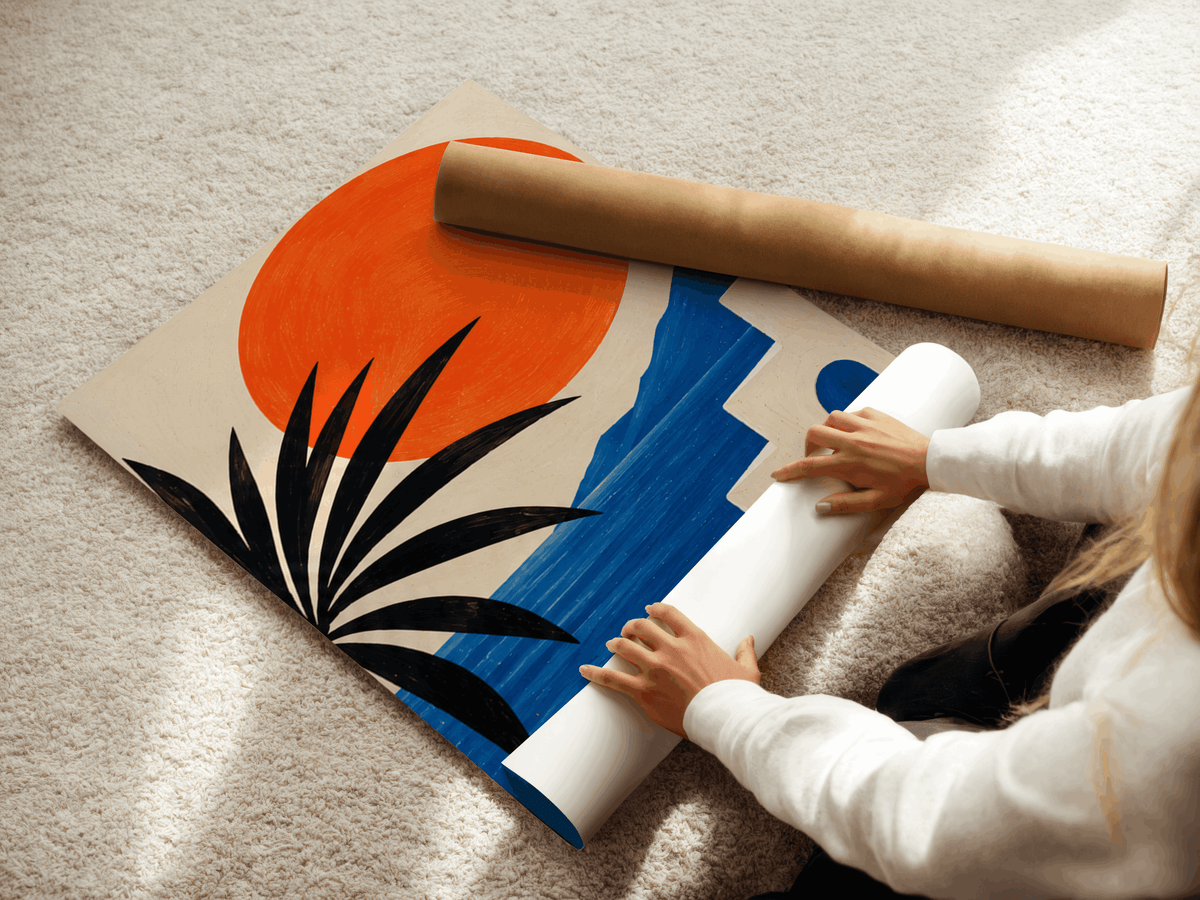 Soleil Méditerranéen — Art Mural Bleu et Orange