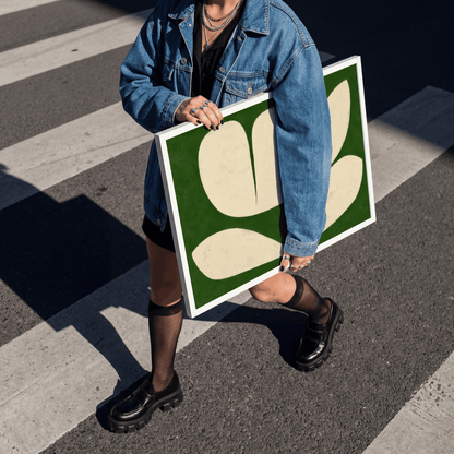 Fleur Minimaliste Verte & Beige – Art Botanique Moderne